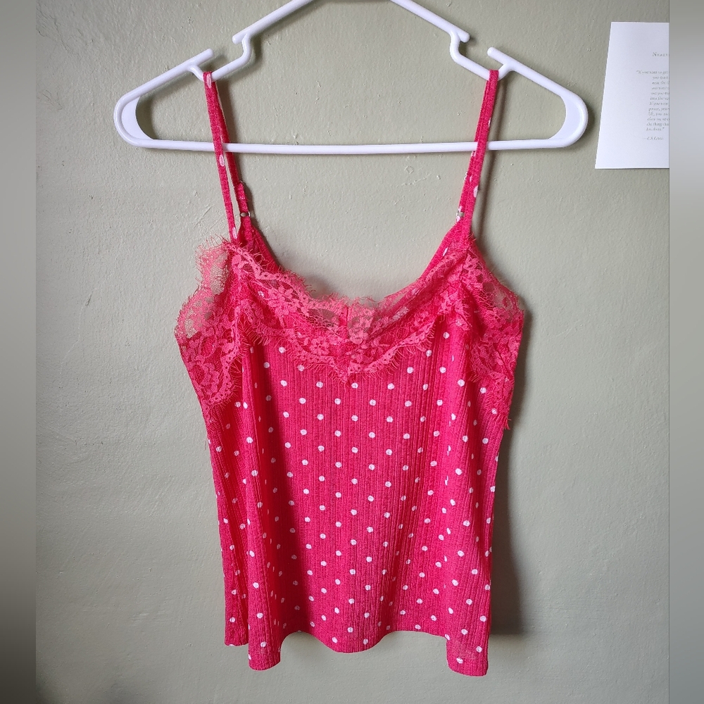 *NWOT* Main Strip Women's Small Pink Polka Dot Lace Tank